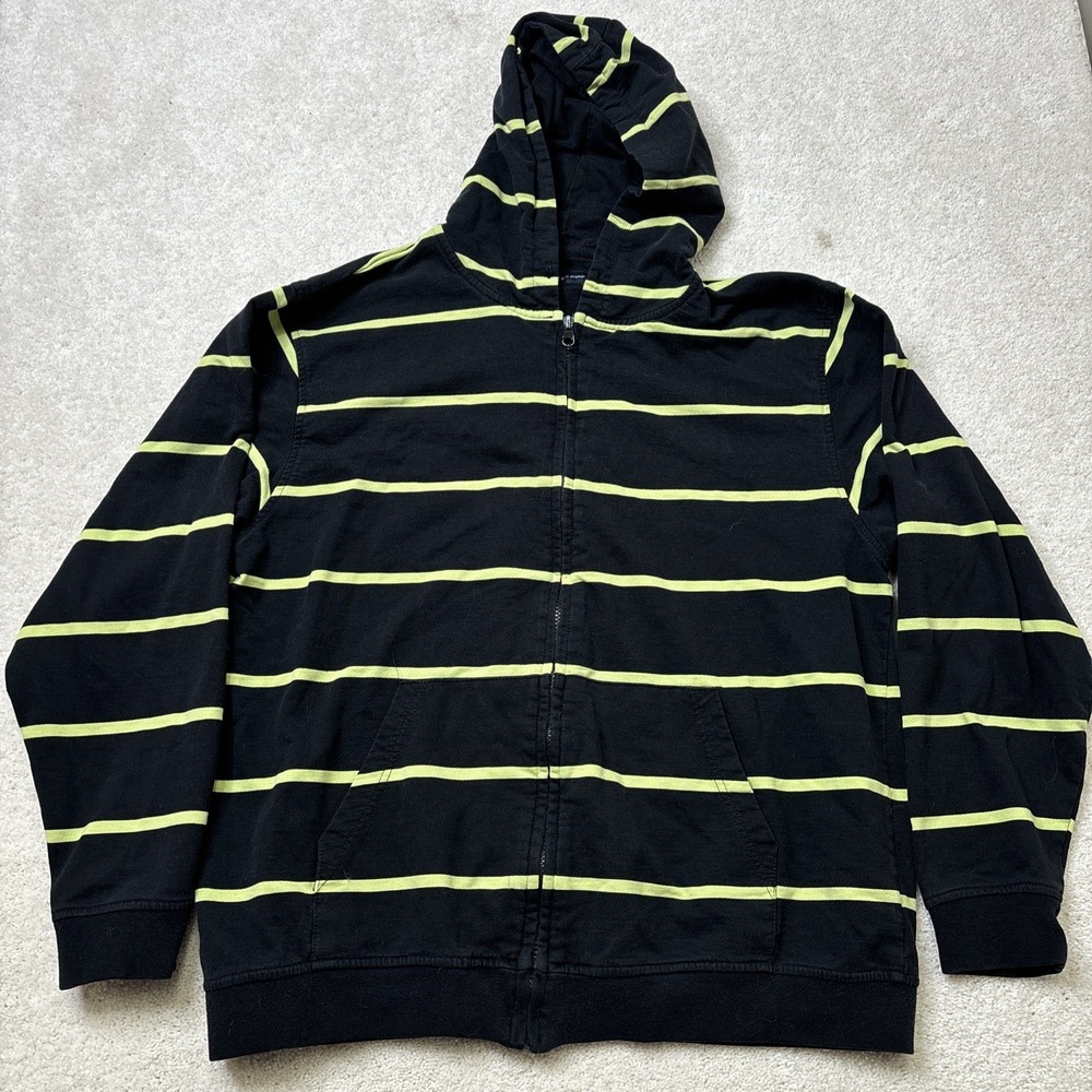 Siegfried & Company Striped Full Zip Hoodie Sweatshirt Men's Large Black Green